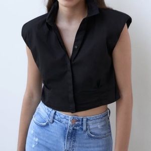 SOLD Zara Black Sleeveless Button Up Crop Top